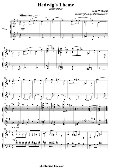 Hedwig S Theme Sheet Music Harry Potter Piano Sheet Music Free Piano