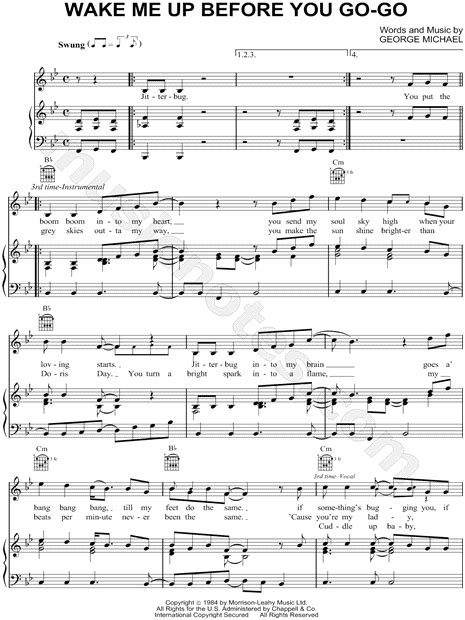 Wham Wake Me Up Before You Go Go Sheet Music In Bb Major