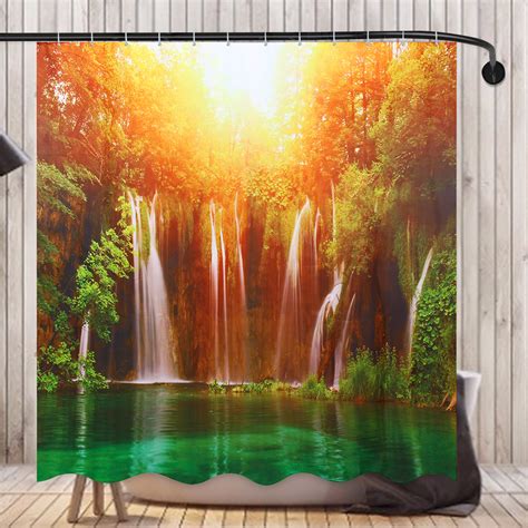 180x180cm 3d Waterfall Nature Scenery Shower Curtain Water Repellent