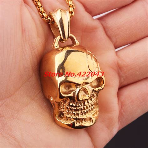 Punk Men Necklace Stainless Steel Gothic Gold Color Skull Heads Pendant