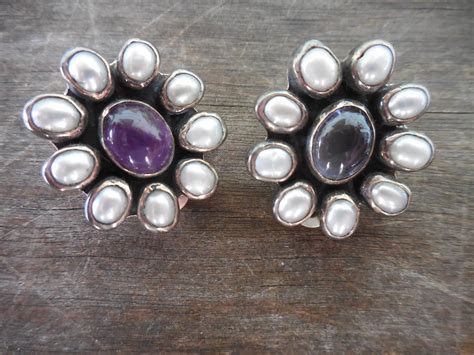 Della Francis James Navajo Sterling Amethyst And Pearl Clip Etsy