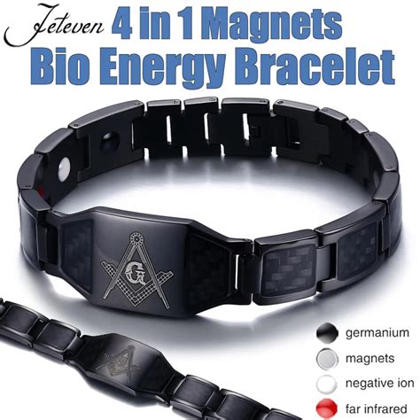 Black 4 In1 Men Steel Magnetic Therapy Healing Bracelet Bio Magnet