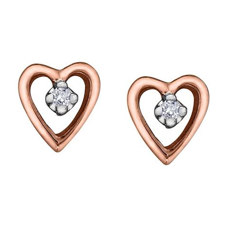 Rose Gold Diamond Heart Stud Earrings Rose Gold Diamond Earring Gold