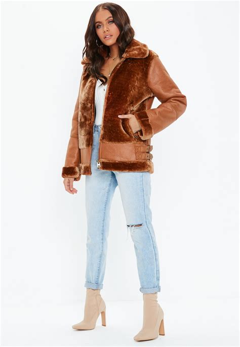 Brown Faux Fur Ultimate Aviator Jacket Missguided Coats Jackets