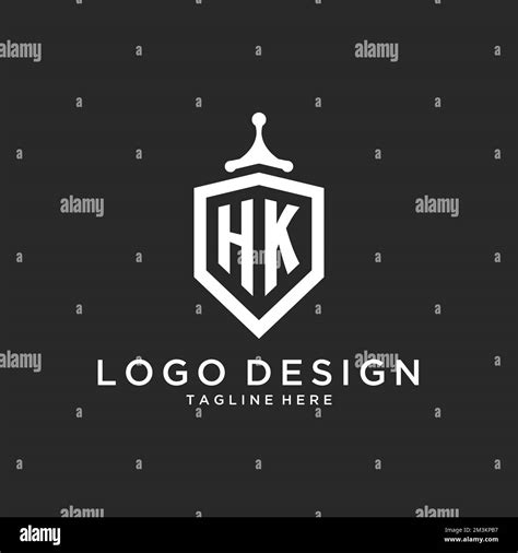 Hk Monogram Logo Initial With Shield Guard Shape Design Ideas Stock