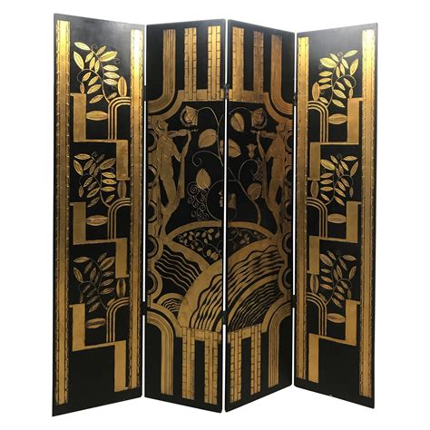 Unusual Art Deco Style Carved And Lacquered Screen Room Divider For