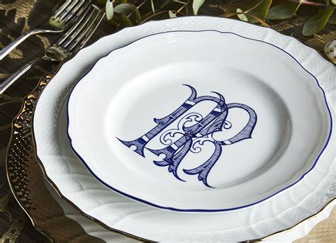 Assiette Dessert Corona Monogram Blu Cobalto Ginori