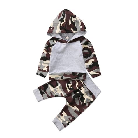 Casual Baby Boy Camo Clothing Set Newborn Babys Boys Camouflage Hooded