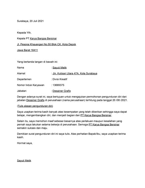 Detail Contoh Surat Resign Kerja Yang Baik Dan Benar Koleksi Nomer 37