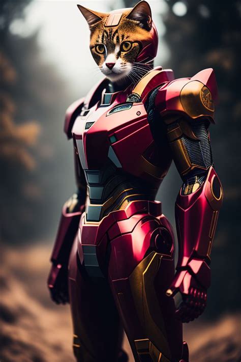 Spiffy Mouse640 Full Body Shot Cat In Full Armor Like Gundam Ironman