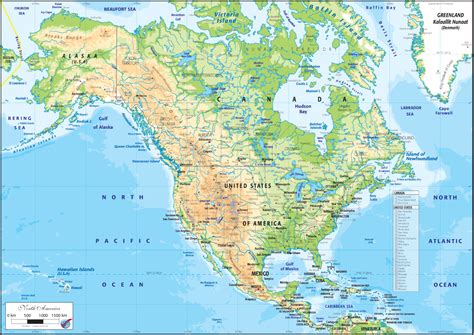 North America Physical Map Graphic Education