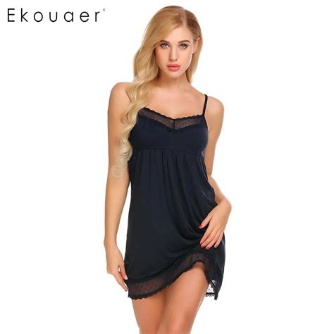 Ekouaer Women Strappy Sleepwear Lace V Neck Nightgown Trim Chemise
