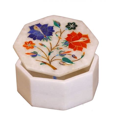Marble Jewellery Box Inlay Handcrafted By Tanzanite Handicrafts