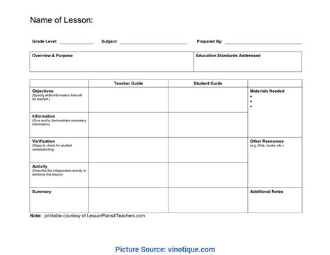 Elementary School Lesson Plan Template ~ Addictionary