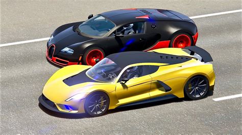 Hennessey Venom F5 Vs Bugatti Veyron Super Sport Drag Race 20 Km