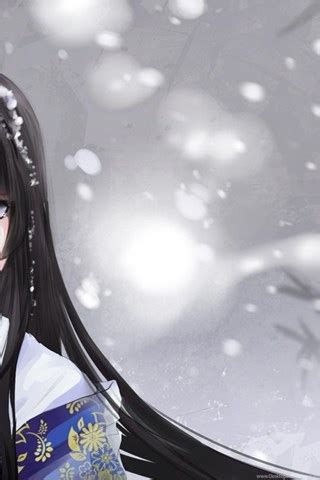 Anime Girl Long Hair Winter Snow Cry Kimono Wallpapers Desktop Background