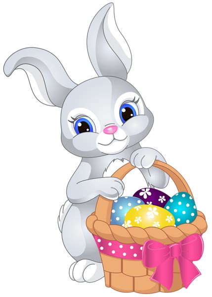 An Easter Bunny Sitting In A Basket With Eggs
