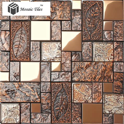 Wall Tile Deco Mosaic Art Fossil Leaf Resin Glass Foil Porcelain Stone