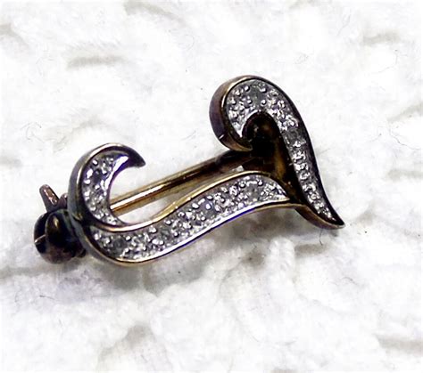 Silver Gilt Diamond Initial Pin Silver Initial J Letter Pin Etsy