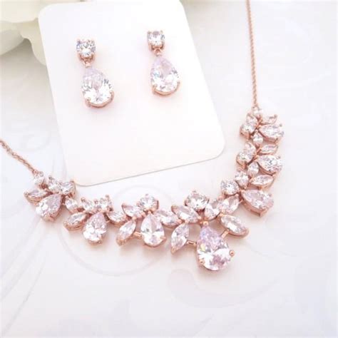 5 out of 5 stars. Rose Gold Wedding Jewelry, Rose Gold Bridal Necklace, Crystal Necklace, Rose Gold Earrings ...