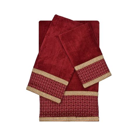 Sherry Kline Melrose Red 3 Piece Decorative Embellished Towel Set