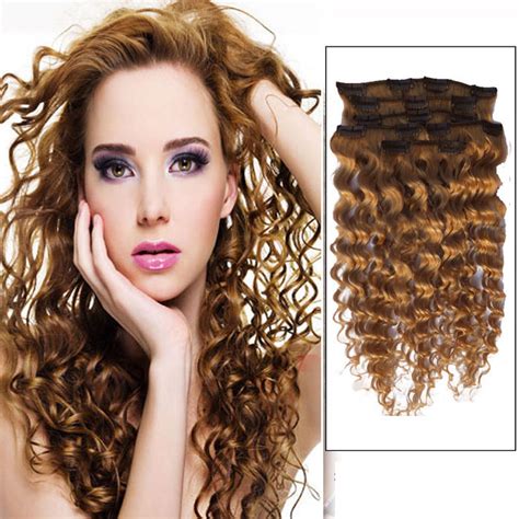 18 Inch 12 Golden Brown Clip In Hair Extensions Curly 7 Pieces Set