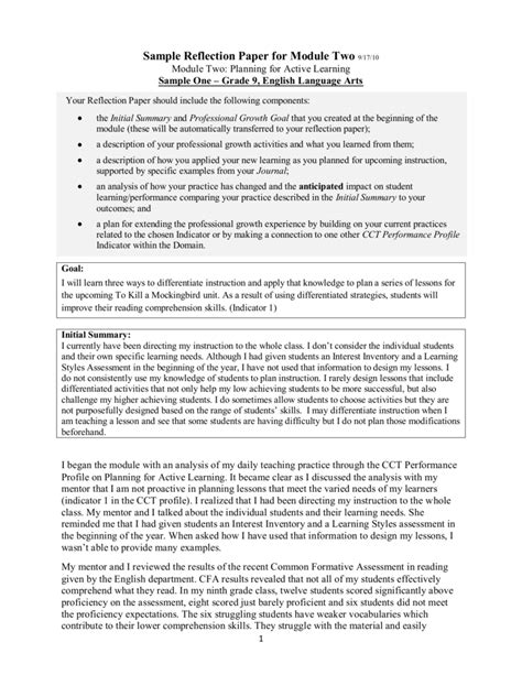 Sample Reflection Paper For Module Two 91710