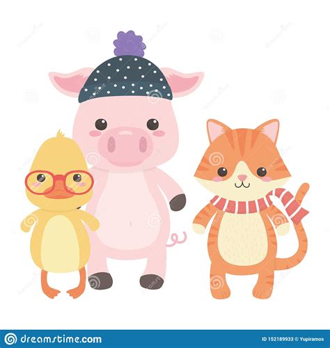 Cat Pig And Duck Cartoon Design Stock Vector Illustration Of