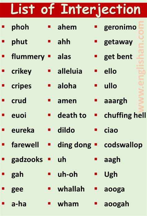 words list  interjection   englishan