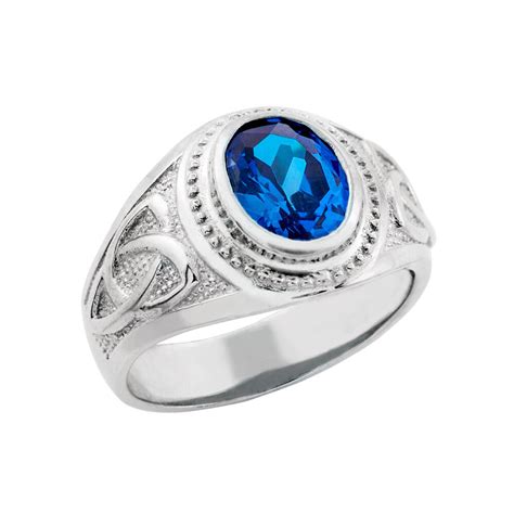 925 Sterling Silver Blue Sapphire Cz Celtic Mens Ring Ebay