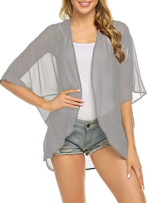 newchoice women s sheer kimono cardigan loose cover up casual blouse tops light gray m