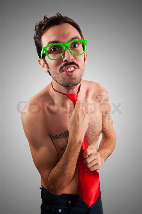Naked Man Wearing A Red Tie Stock Image Colourbox