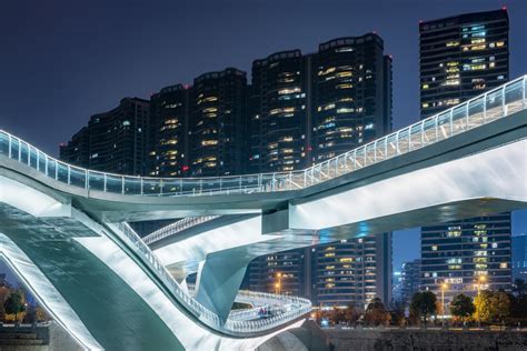 Wuchazi Daqiao Modern Bridge Illuminated At Night In Chengdu Philippe