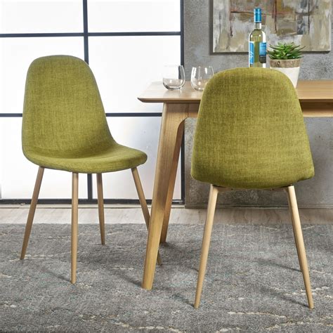 Noble House Rheena Mid Century Modern Green Fabric Dining Chairs Set