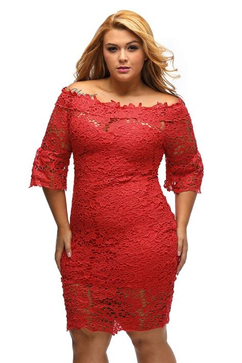 Pretty Plus Size Red Lace Dresses For Women Attire Plus Size