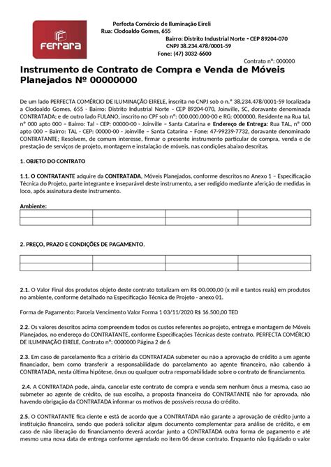 Contrato Padrão De Móveis Planejados Docsity