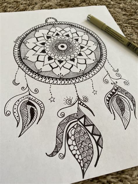 Dream Catcherzentangle Easy Mandala Drawing Doodle Art Drawing