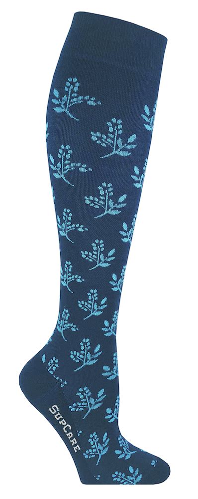 Compression Stockings With Bamboo Fibers Blue With Blue Flowers