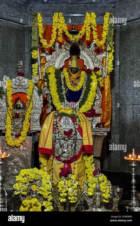 Beautifully Decorated Idol Of Sri Lord Krishna Temple With Flowers