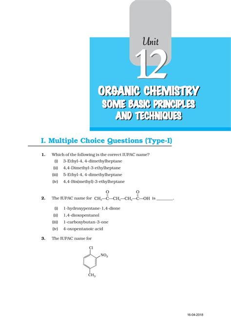 Ncert Exemplar Class 11 Chemistry Unit 12 Organic Chemistry Some Basic