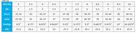 Asian Shoe Size Chart Amulette