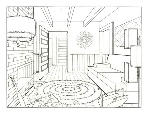 One Point Perspective Drawing Room Laurel Domingo