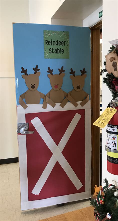 Classroom Door Decoration Reindeer Stable December Christmas Door