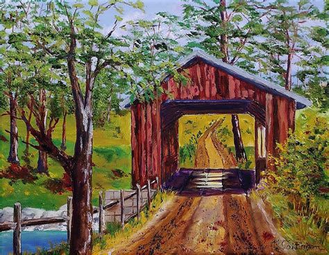 The Old Covered Bridge Painting By Mike Caitham Pixels