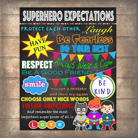 Superhero Classroom Rules Poster Printable Instant Download Superhero