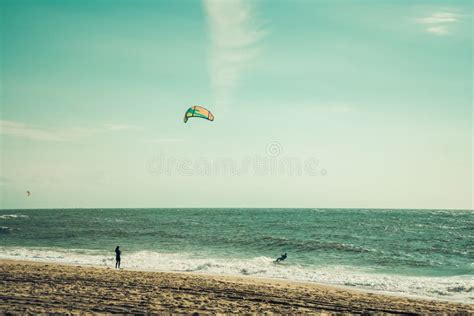 Kite Surf In The Ocean Two Silhouette Paradise Nature Editorial Stock