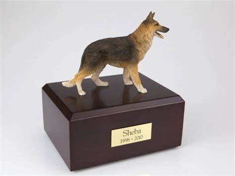 German Shepherd Cremation Figurine Urn Wwooden Storage Box
