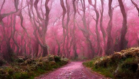 Premium Ai Image Pink Forest Pink Trees Painting