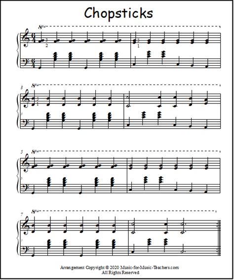 Chopsticks Allen Beginnereasy Piano Sheet Music Digital Print