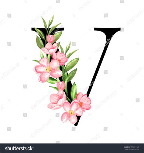Alphabet Letter V Monogram Floral Design Stock Illustration 1376213120